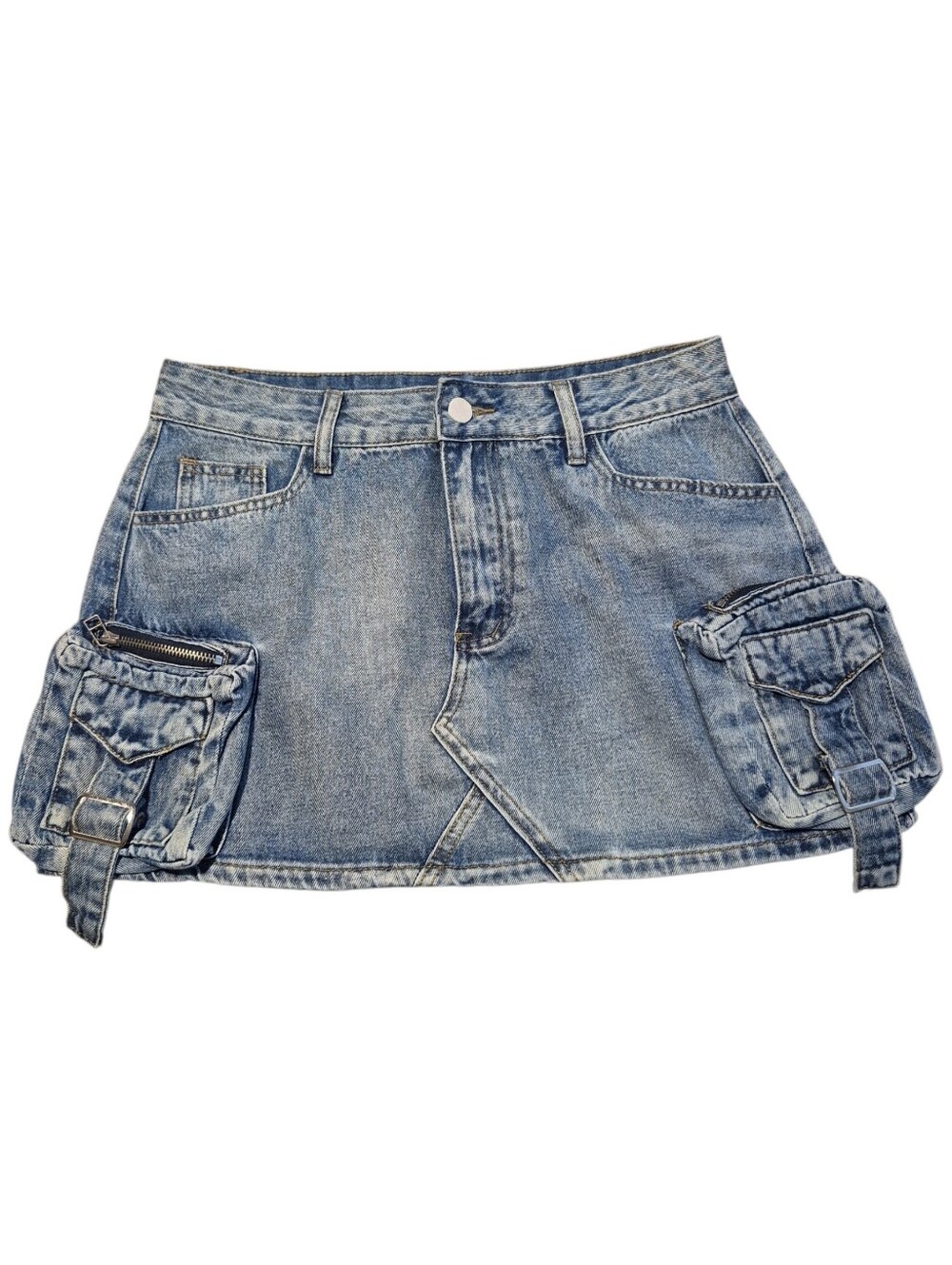 FashionNova Womens Large "When I'm Ready" Cargo Denim Mini Skirt - Med. Wash NEW